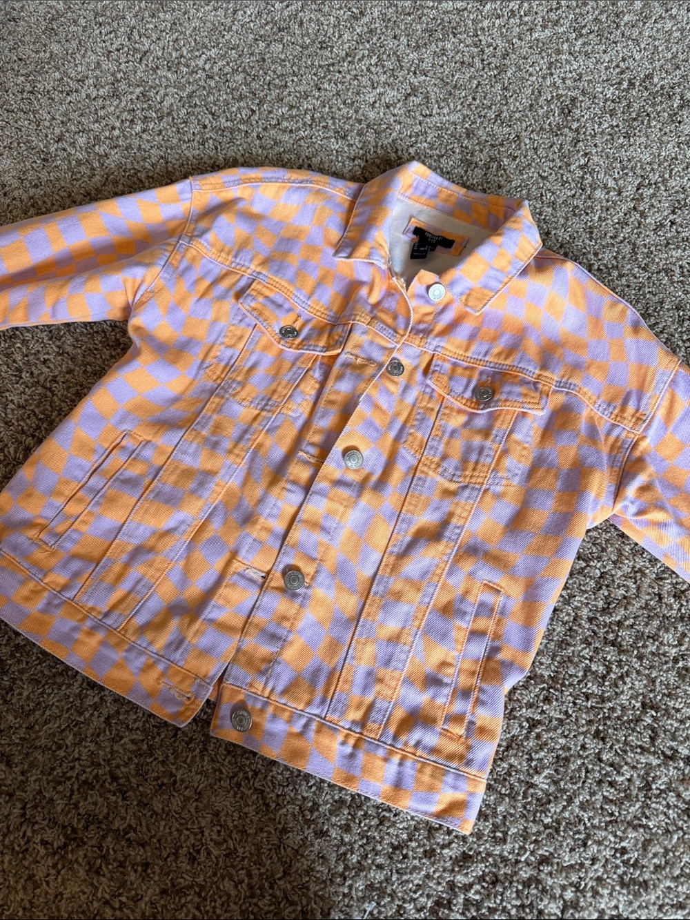 Forever 21 Kids/Women’s Checkerboard Denim Jacket - Lavender & Peach